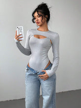 1pc Sexy Hollow-Out Front Skinny Gray Romper For Women